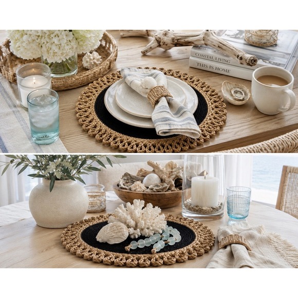 The Unbranded Brand Other - Organic Modern Braided Jute Placemats Set 4 Boho Coastal Japandi Plants Loops
